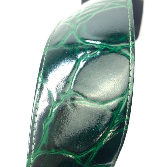 Leather Shop Women's Emerald Green Croc-Embossed Wide Leather Belt - Size Medium - Picture 3 of 5